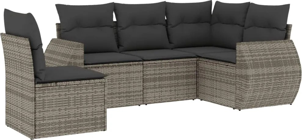 vidaXL 5 részes szürke polyrattan kerti ülőgarnitúra párnákkal