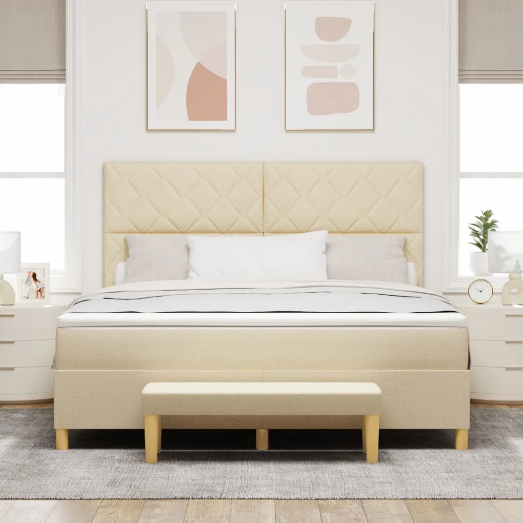 Box Spring Ágy matraccal és padlábbal, krém szövet