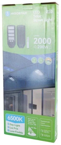 Aigostar - LED napelemes utcai lámpa érzékelővel LED/200W/3,2V 6500K + távirányító