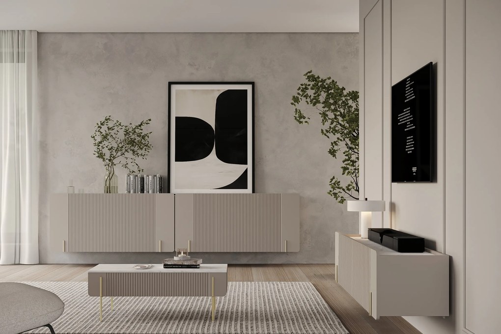 Malmi fali komód 150 cm - kasmír / crema bianca / arany