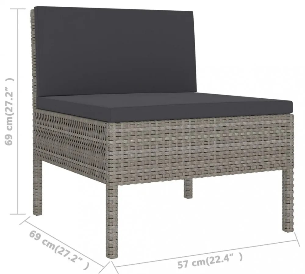 vidaXL 7 részes szürke polyrattan kerti ülőgarnitúra párnákkal