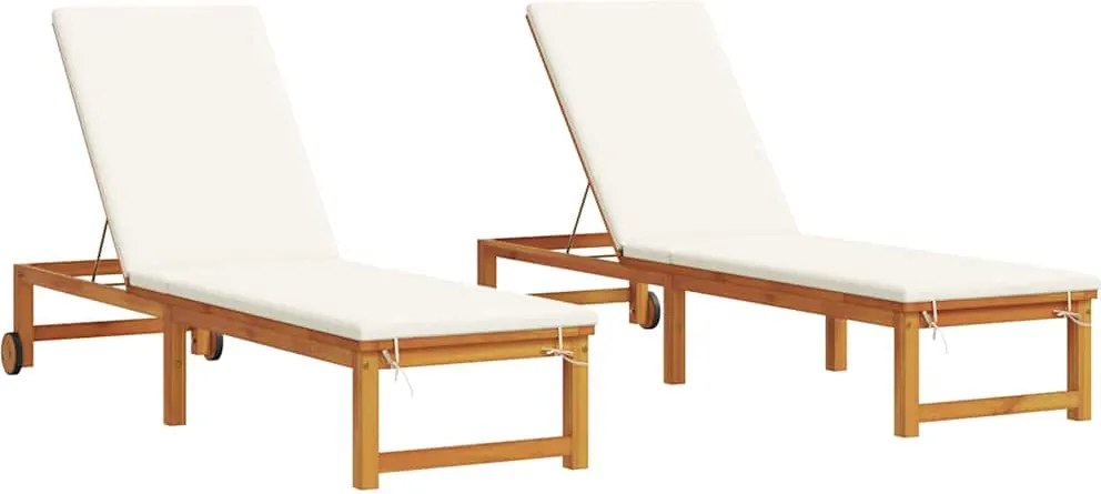 vidaXL Napozó 2 pcs Barna 202 x 53 x 89 cm Tömör Akácfa