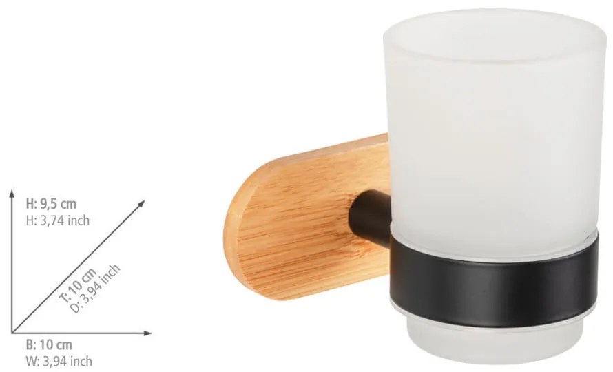 Fekete-natúr színű öntapadós üveg fogkefetartó pohár Orea Bamboo – Wenko