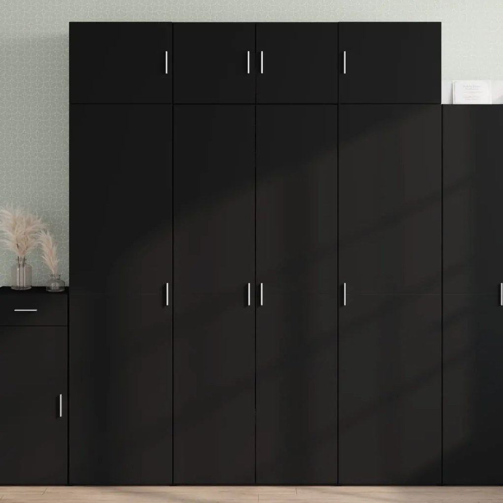 fekete szerelt fa tárolószekrény 80 x 42,5 x 225 cm