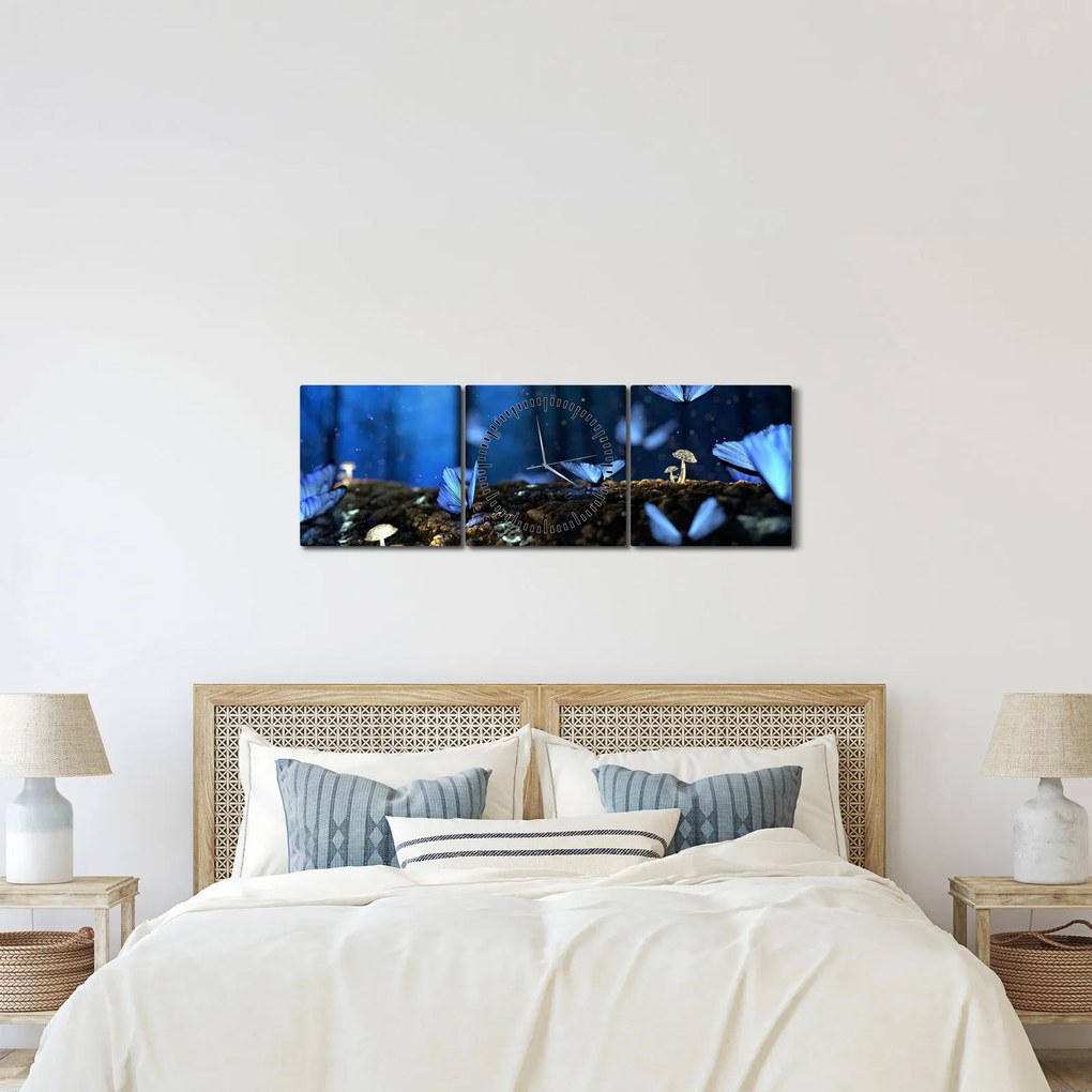Kék pillangók képe (órával) (90x30 cm)