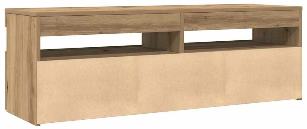kézműves tölgy szerelt fa TV-szekrény LED-ekkel 120x35x40 cm