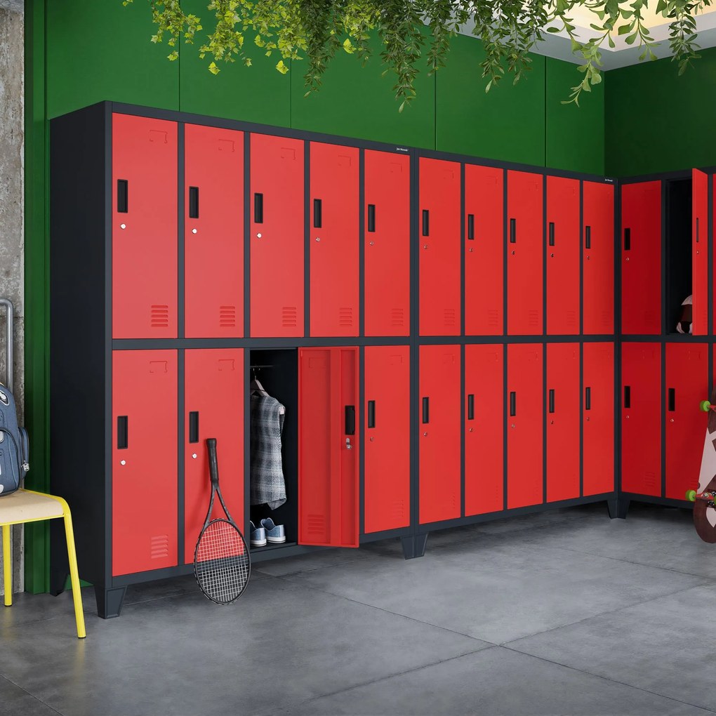10 rekeszes öltözőszekrény lábakon BARTEK, 1360 x 1720 x 450 mm, antracit-piros
