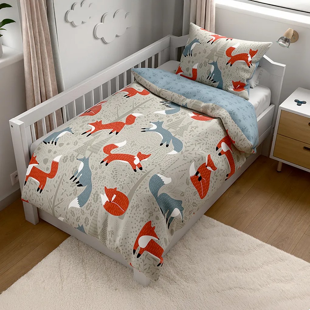 Krepp ágyneműhuzat gyerekágyhoz Renforcé FOXIVA szürke Ágyneműhuzat mérete: 45 x 65 cm | 90 x 140 cm