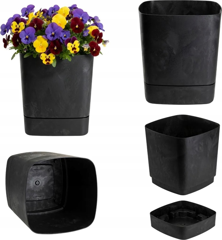 Virágtartó Állvány Fekete Beton Utánzat 25x25 cm négyzet alakú műanyag