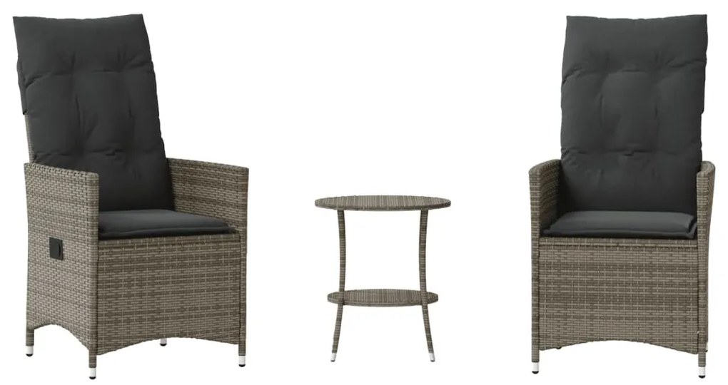 3 részes szürke polyrattan bisztrógarnitúra párnákkal