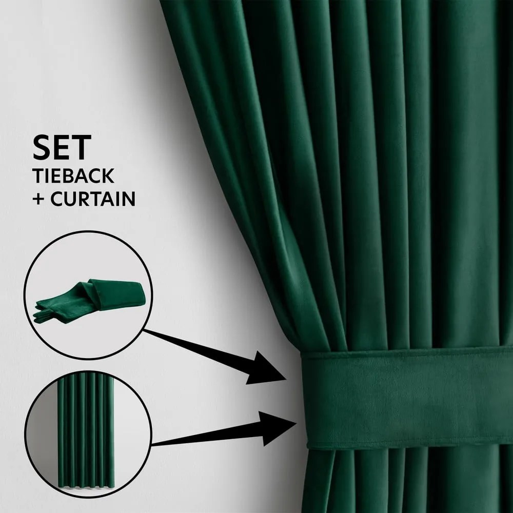 Sötétzöld bársony dimout (részleges sötétítő) függöny 140x245 cm Pleat – Restilo