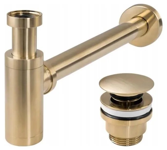 REA-A8586 - Mosdó szifon CLICK-CLACK lefolyóval, szálcsiszolt arany