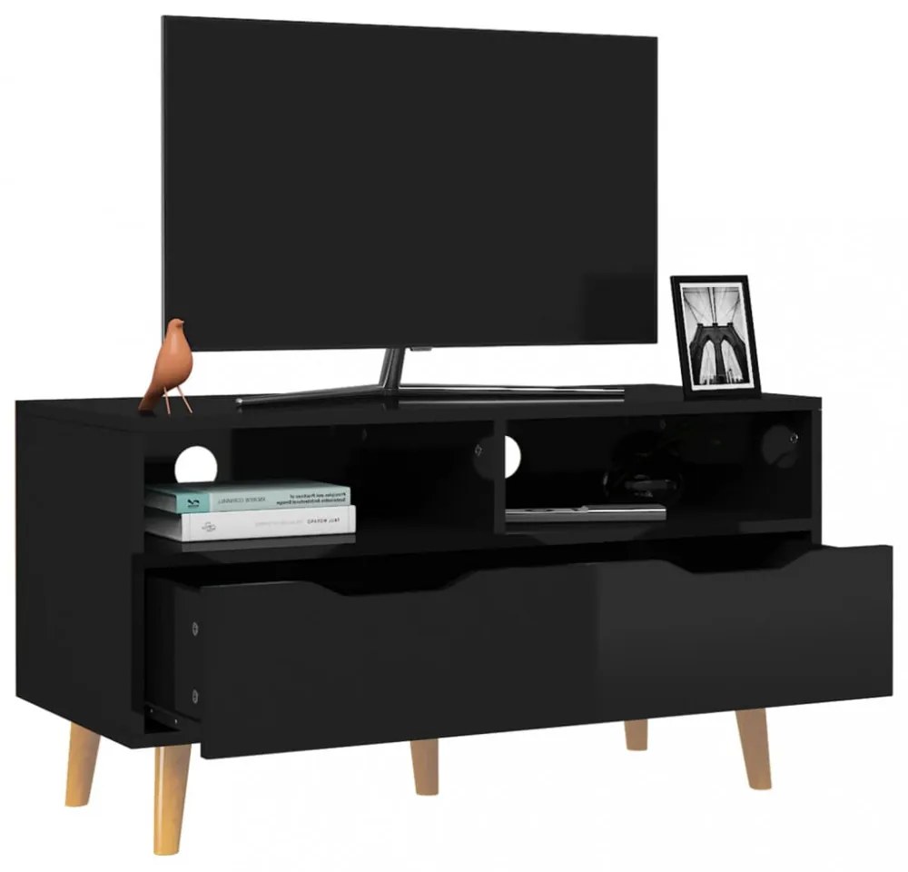 magasfényű fekete szerelt fa TV-szekrény 90 x 40 x 48,5 cm