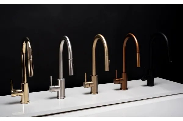 REA-B0669 - FRESH mosogató csaptelep kihúzható zuhanyfejjel, 39,5 cm, aranyszínű