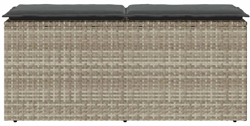 Világosszürke polyrattan kerti pad párnával 110x40x44 cm