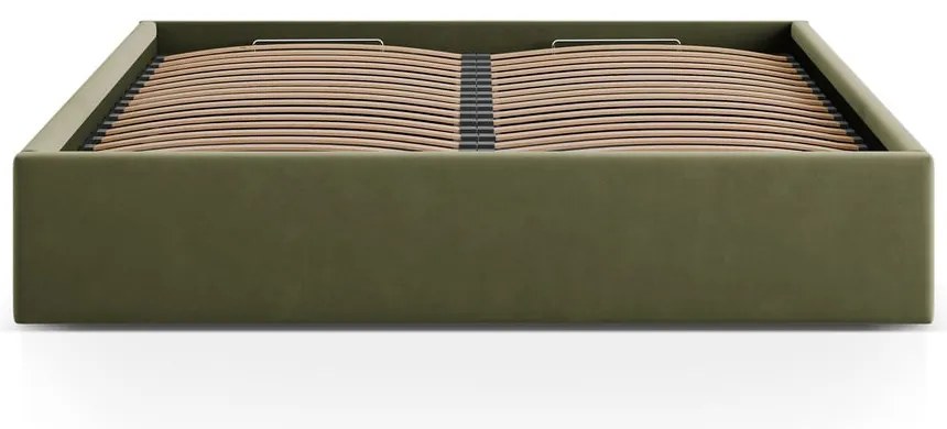 Zöld kárpitozott ágyneműtartós-ágytámla nélkül franciaágy ágyráccsal 180x200 cm Susan – Micadoni