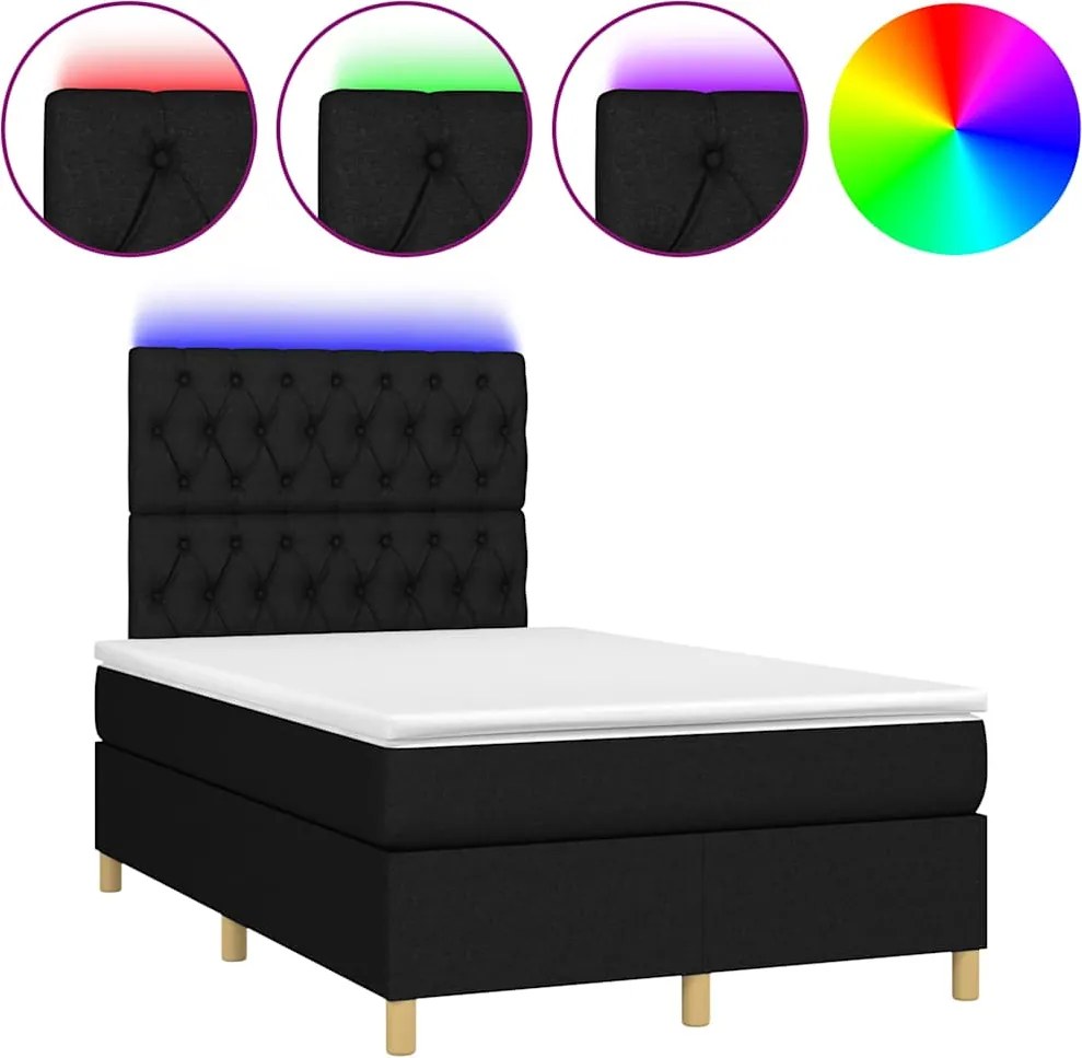 vidaXL fekete szövet rugós és LED-es ágy matraccal 120x190 cm