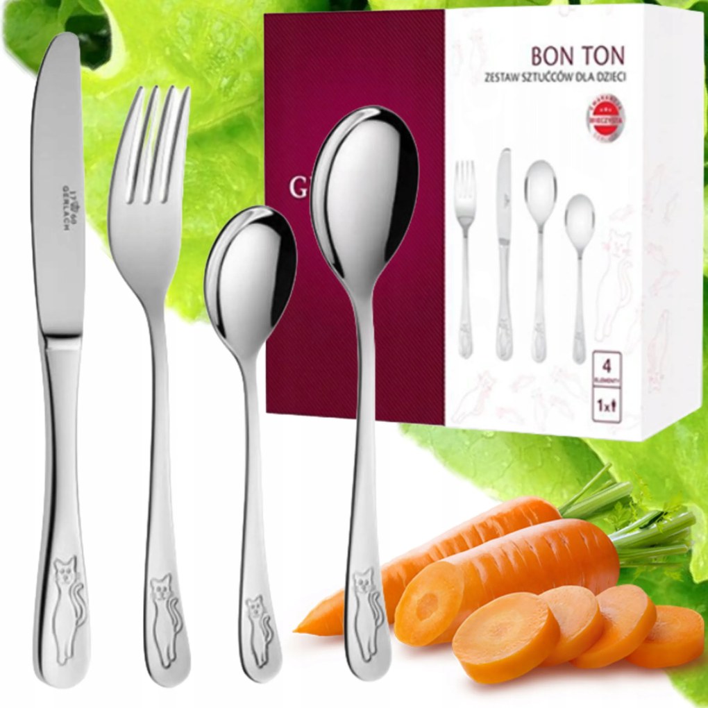 4 Db-os Gyerek Evőeszköz Szett Bonton Gerlach Cica Evőeszköz Szett