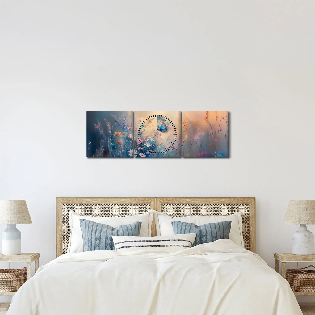 Kép - Rét pillangóval (órával) (90x30 cm)