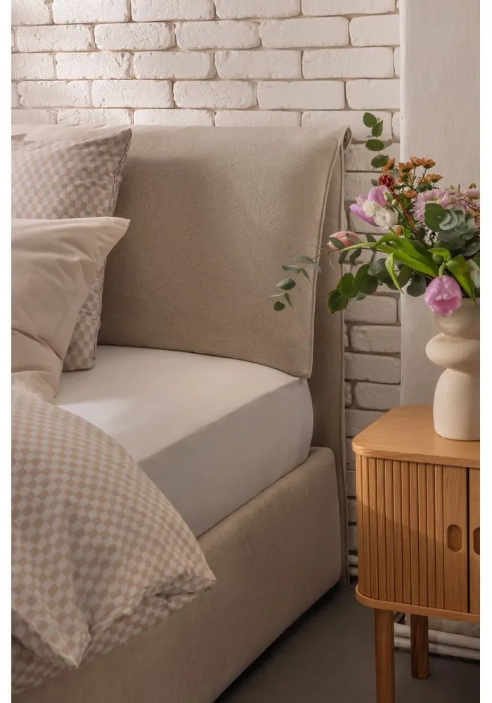 Bézs kárpitozott ágyneműtartós franciaágy ágyráccsal 180x200 cm Thessa Pillow – Bonami Selection