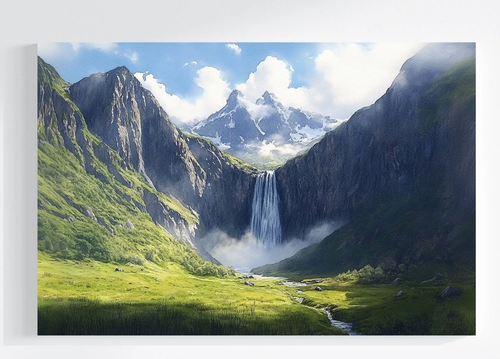 Vászonkép Canvas Tájkép Hegyek Csúcsok Panoráma Vízesés Folyó 60x40