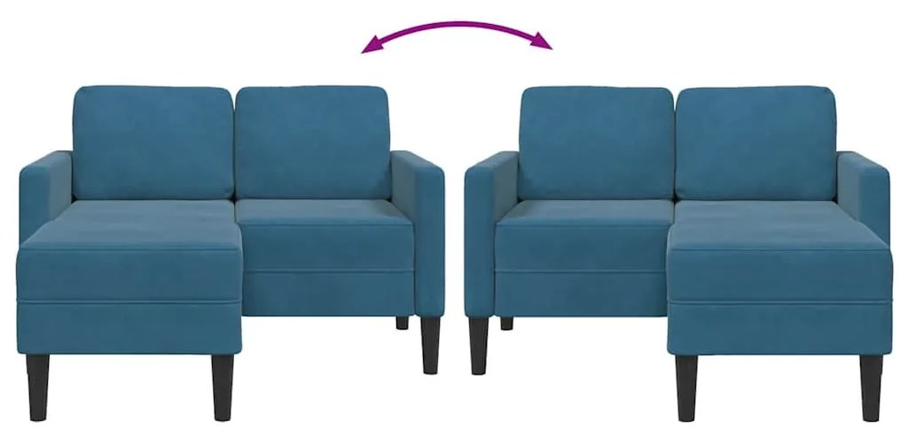 kék bársony 2 üléses kanapé L-alakú kanapéval 125 cm