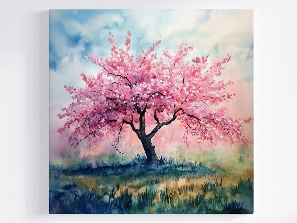 Vászonkép Canvas Akvarell Természet Rózsaszín Fa Virágok Tavasz 40x40
