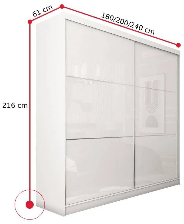 KUREZ tolóajtós ruhaszekrény, 180x216x61, tölgy sonoma/fehér