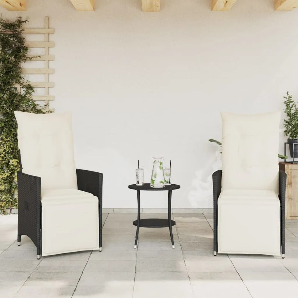 3 részes fekete polyrattan bisztrógarnitúra párnával