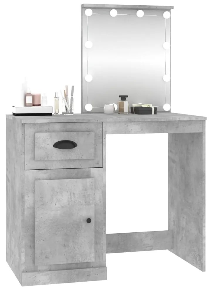 betonszürke szerelt fa pipereasztal LED-del 90 x 50 x 132,5 cm