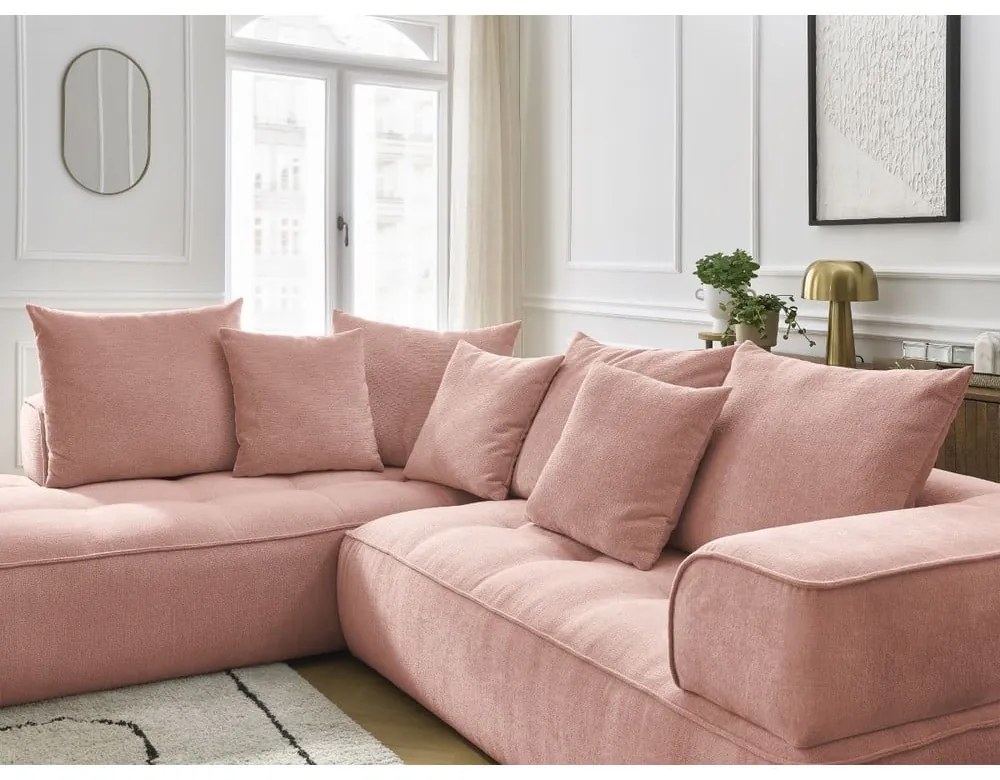 Rózsaszín zsenília sarokkanapé (bal oldali-L alakú) Whesley – Bobochic Paris