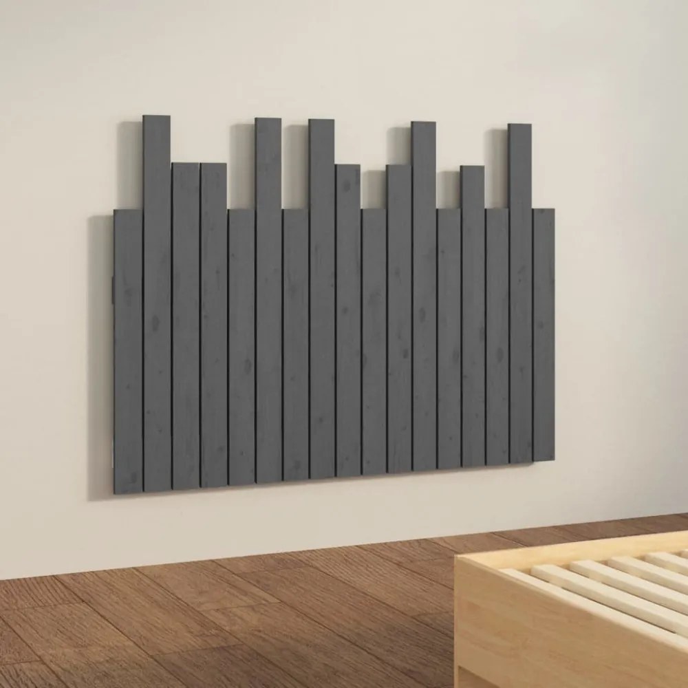 szürke tömör fenyőfa fali fejtámla 108 x 3 x 80 cm