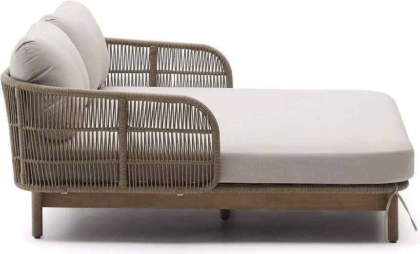 Krémszínű-natúr színű kétszemélyes tömörfa kerti napozóágy Catalina – Kave Home