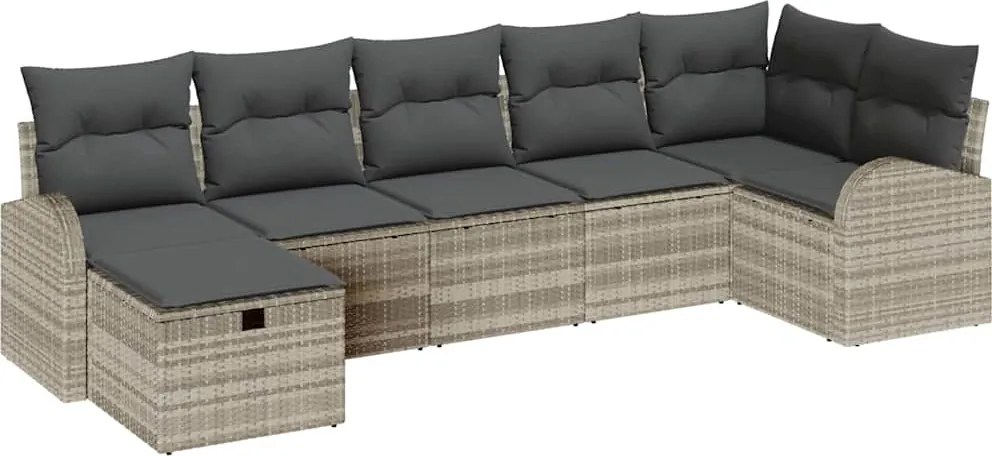 vidaXL Kerti Kanapé Szett párnával 7 pcs Világosszürke polirattan