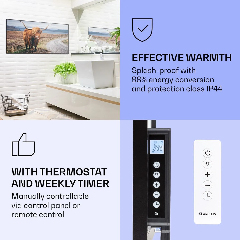 Klarstein Wonderwall Air Art Smart, infravörös hősugárzó, 120 x 60 cm, 700 W, tehén