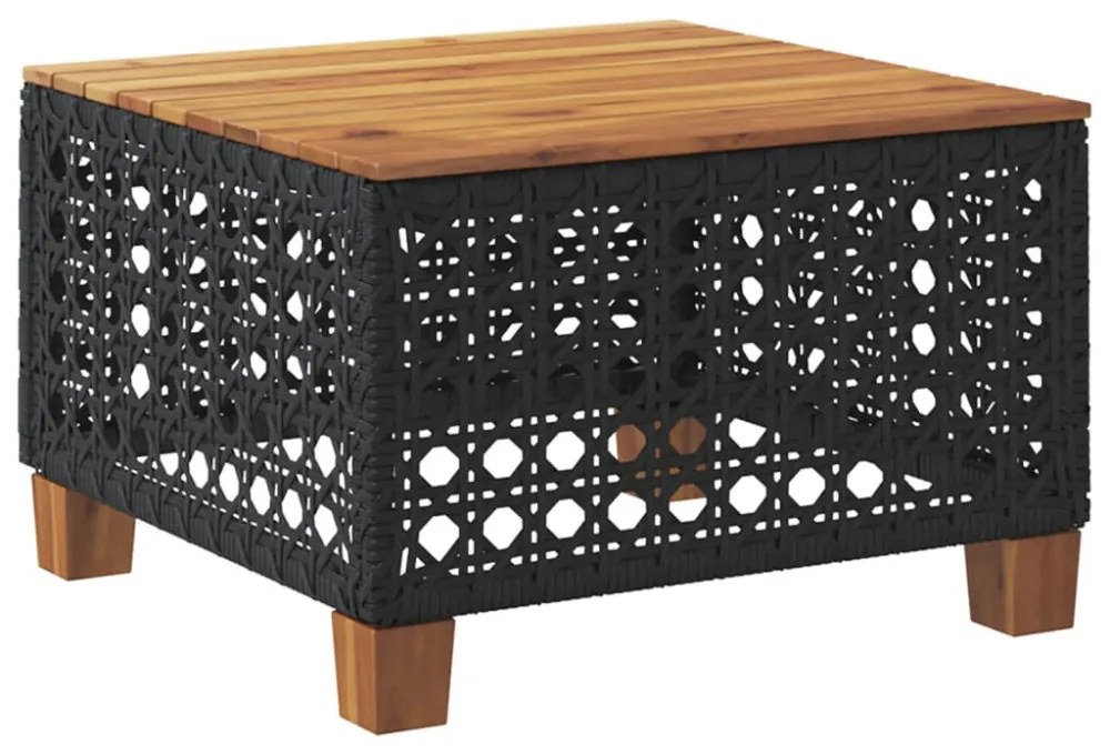 fekete polyrattan és akácfa kerti asztal 55 x 55 x 36 cm
