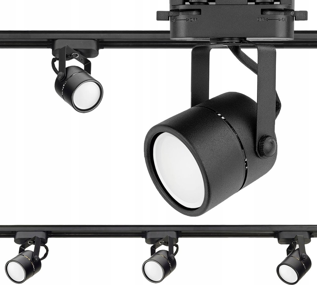 3 db-os spotlámpa szett fekete GU10 sín 1m