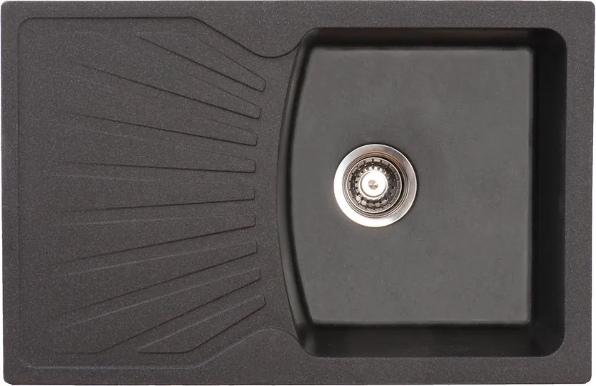 Quadro Plus Metalac 137410 Gránit Mosogatótálca - Extra mély, Csepegtetőtálcás, Szemcsés Fekete