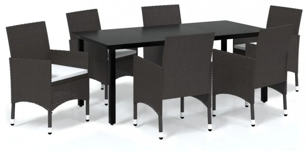 vidaXL 7 részes barna polyrattan kerti étkezőgarnitúra párnákkal