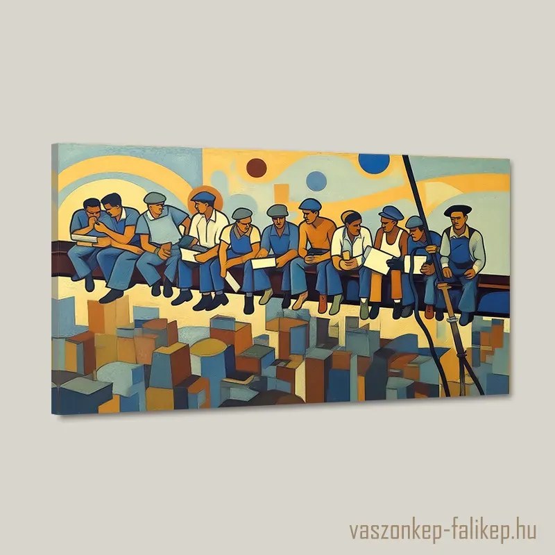 Ebéd a magasban újragondolva vászonképen – városi elegancia 60x34 cm