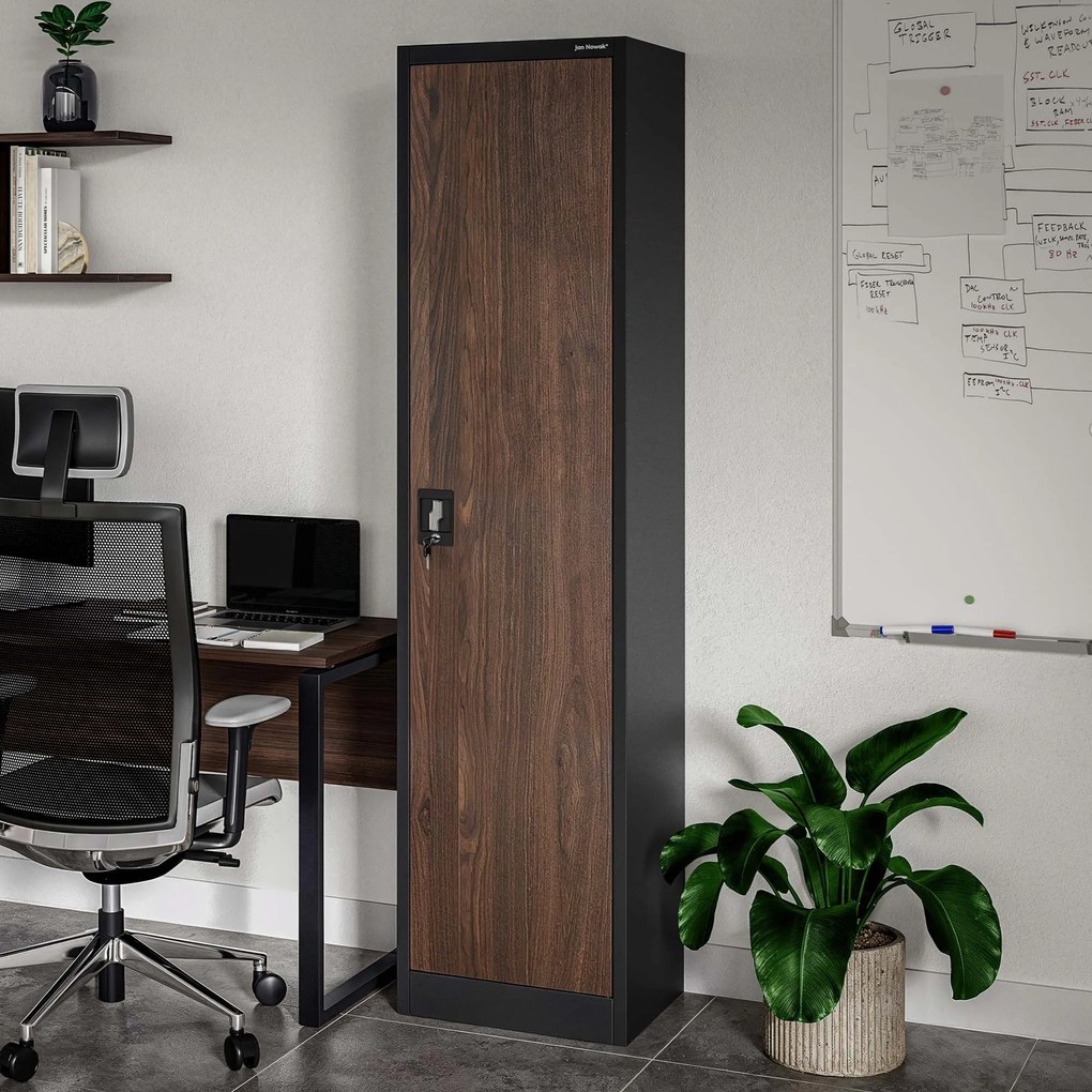 Fém iratszekrény ALEX, 450 x 1850 x 400 mm, Eco Design: antracit/ dió