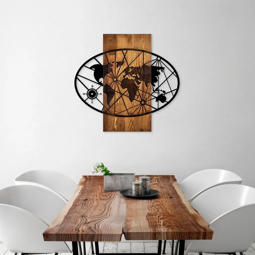 World fém fa fali dekoráció, 57×62 cm