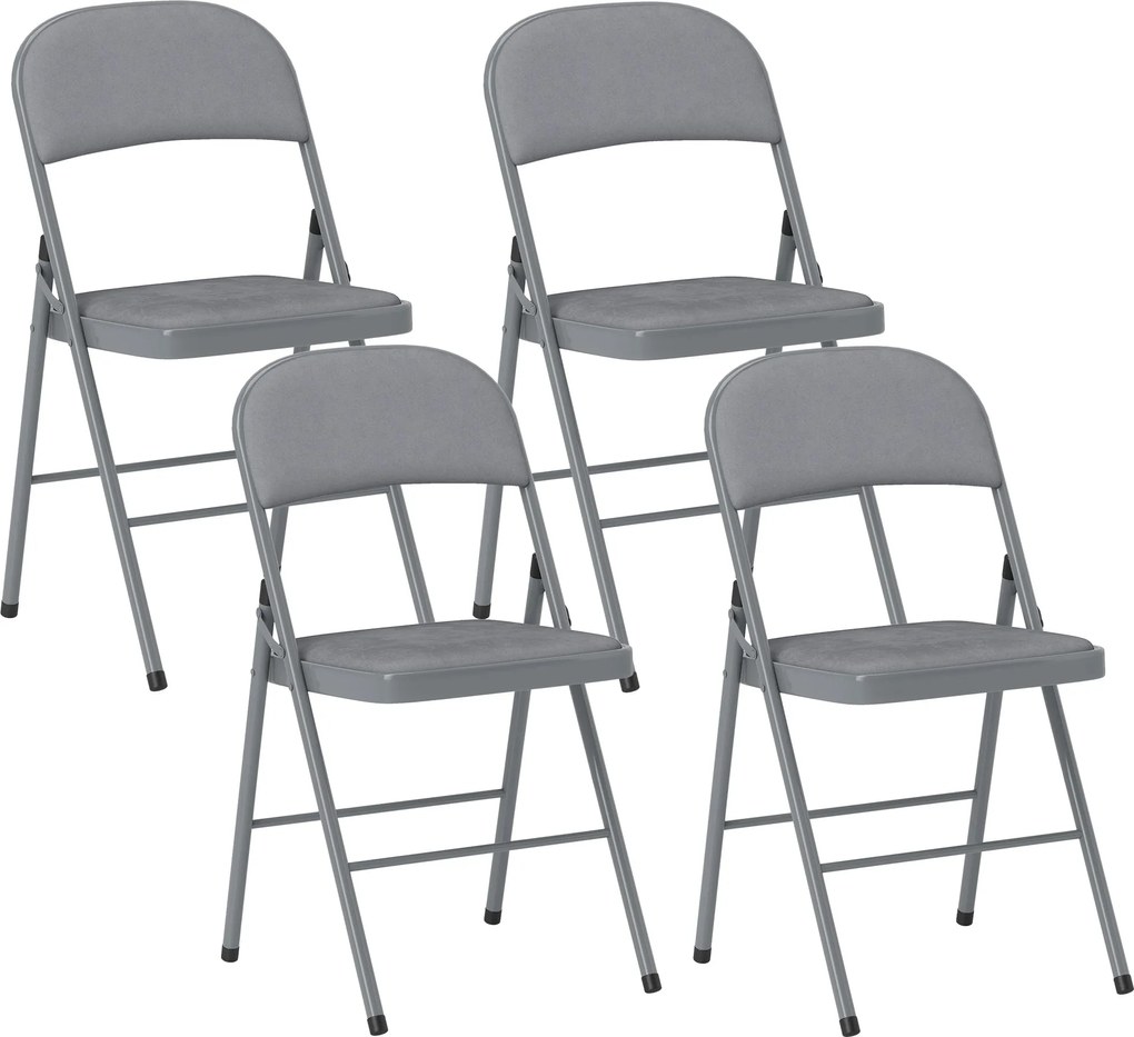 HOMCOM 4 darabos összecsukható étkezőszék szett, hordozható belső székek kordbársony párnázott ülőfelülettel és háttámlával, acélváz, maximum 120 kg-o