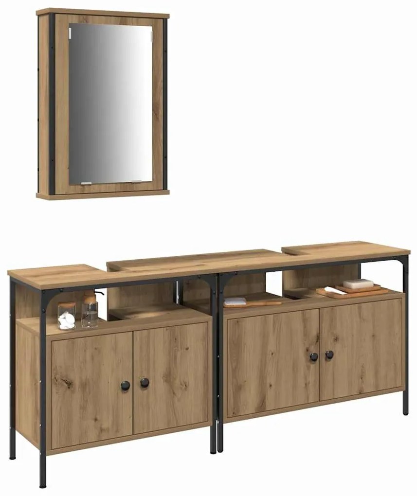 Fürdőszobai Mosdószekrények 3 pcs Barna 80 x 30 x 60 cm Faanyag