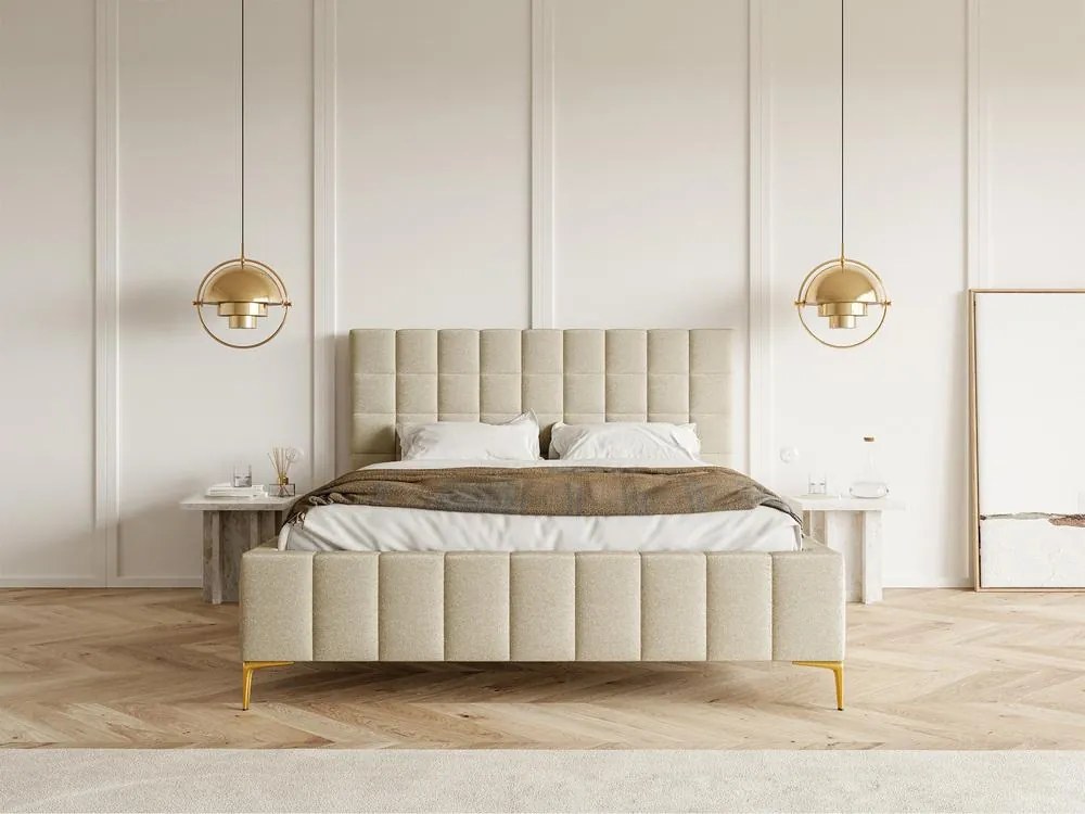Franciaágy 180 cm Sheldona 180 (ágyráccsal) (tárolóhellyel) (bézs + arany). 1099757