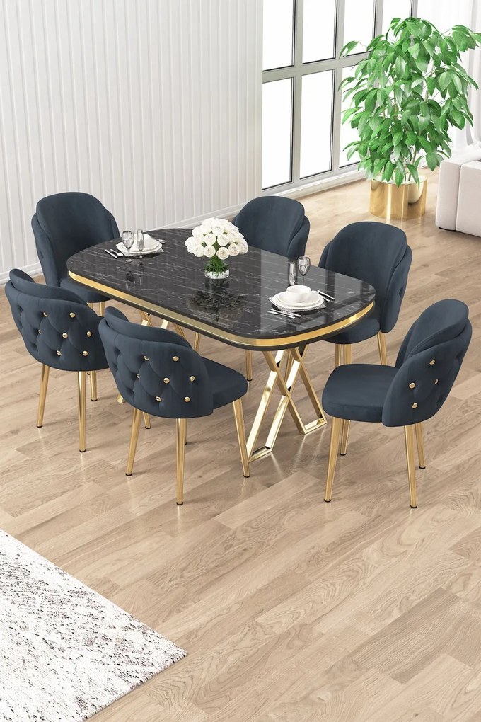 Zae étkezőgarnitúra, fekete márvány-arany, 168 cm – TR240CHR3093