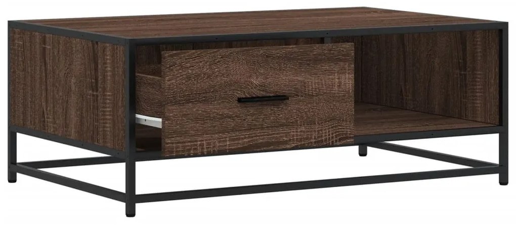barna tölgy színű szerelt fa és fém dohányzóasztal 90x57x35 cm