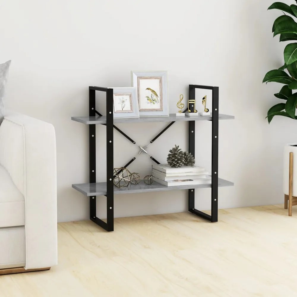 2-szintes betonszürke szerelt fa könyvszekrény 80 x 30 x 70 cm