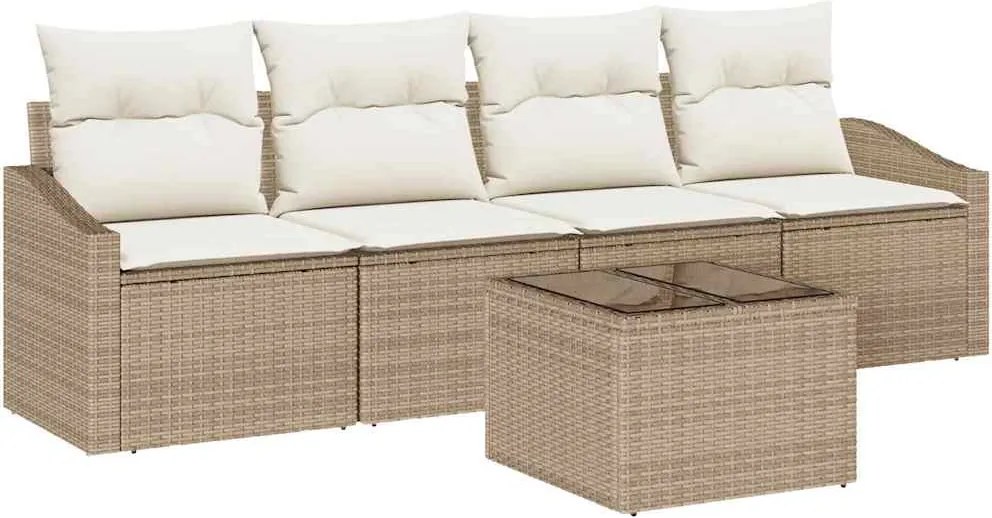 vidaXL Kanapé Szett párnával tárolóval 5 pcs Beige és krém polirattan