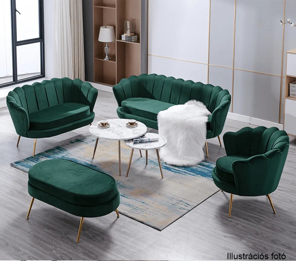 Pad Art-deco stílusban, smaragd Velvet anyag/gold króm-arany, NOBLIN